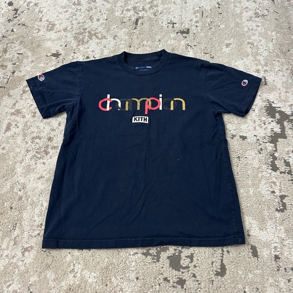 Kith x Champion Navy Blue Graphic T-Shirt Size Small - Picture 1 of 4